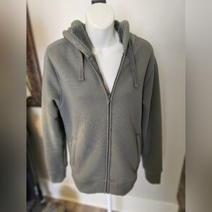 Gray Zip-Up Hoodie with Faux Fur Lining